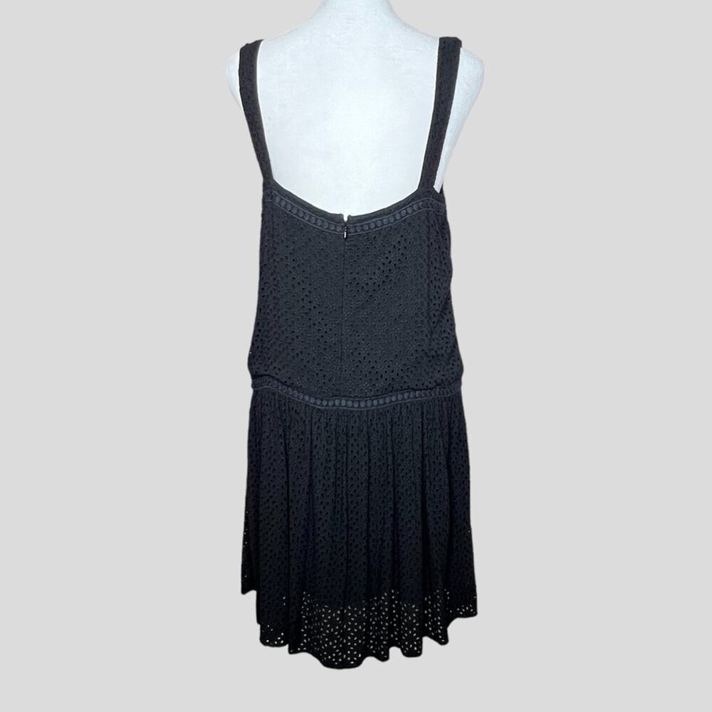 Three Dots Eyelet Sundress M Drop Waist Crochet Black Dress USA Festival Beachy - Picture 2 of 10